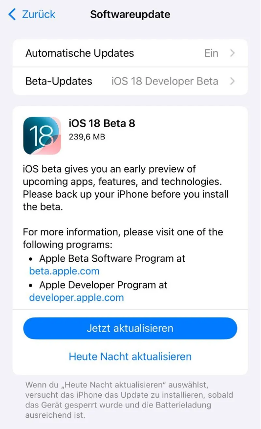 错那苹果手机维修分享苹果 iOS / iPadOS 18 开发者预览版 Beta 8 发布 